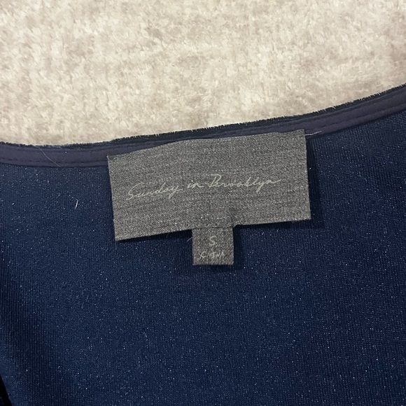 COPY - Sunday In Brooklyn Anthropologie Blue Velvet Plisse V Neck Dress - Picture 3 of 4